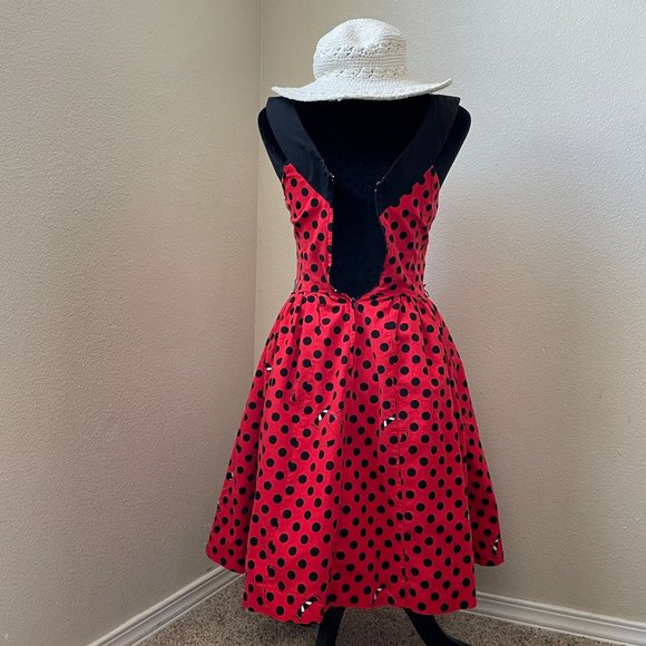 Bea & Dot Modcloth Dress Ladybug Polka Dot Sleevless V Neck Flare Retro Women XS - Picture 2 of 16
